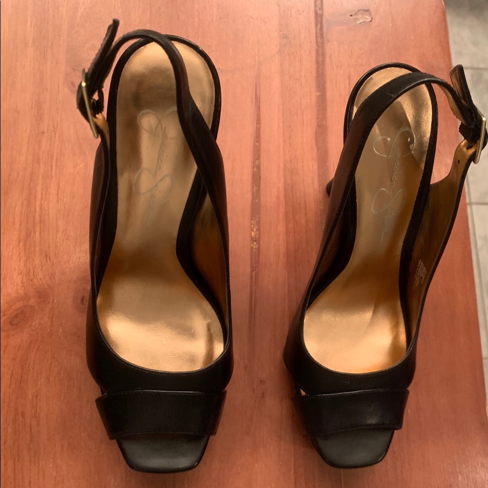 Jessica Simpson Black Leather Heels Size 8
